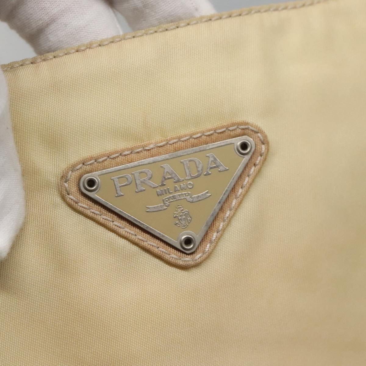 PRADA Tote Bag Nylon Beige Silver Auth bs27837