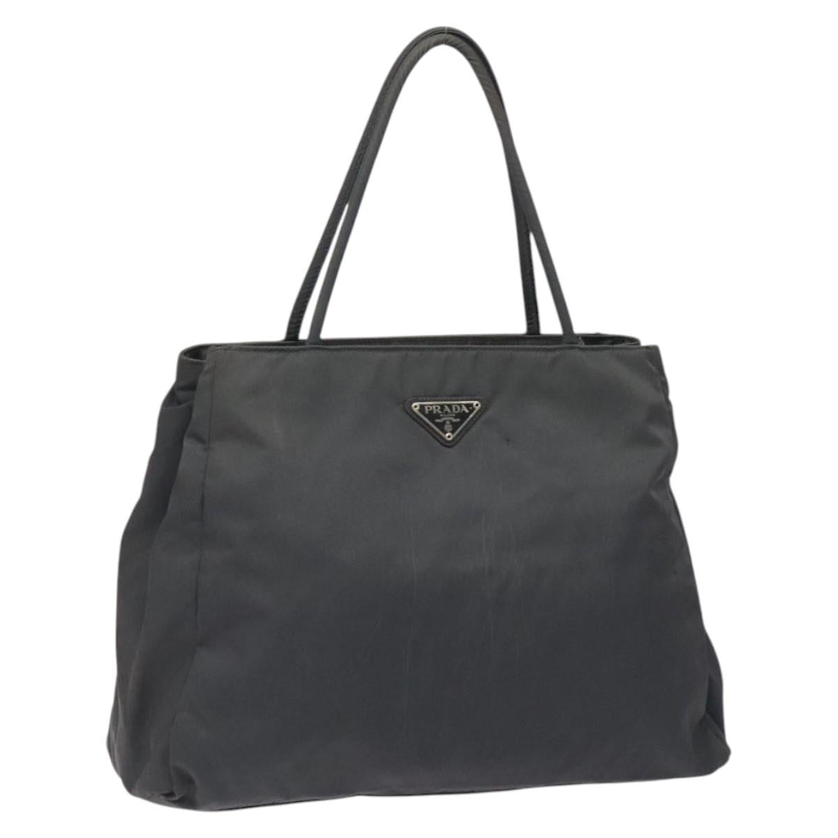 PRADA Tote Bag Nylon Gray Silver Auth bs27838