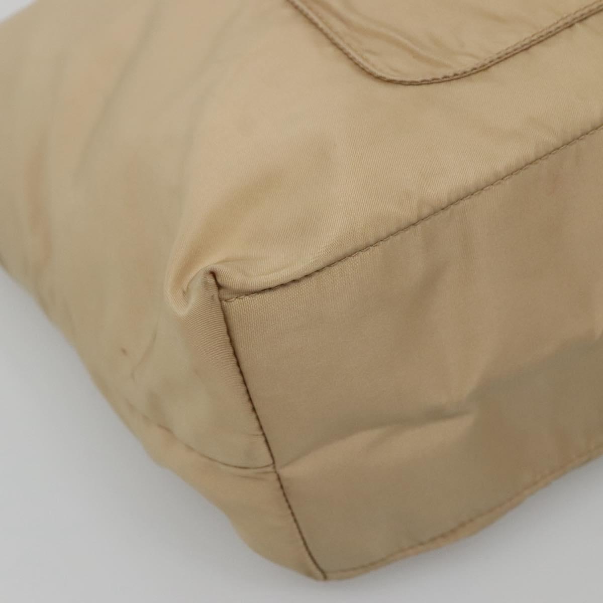 PRADA Tote Bag Nylon Beige Silver Auth bs27839