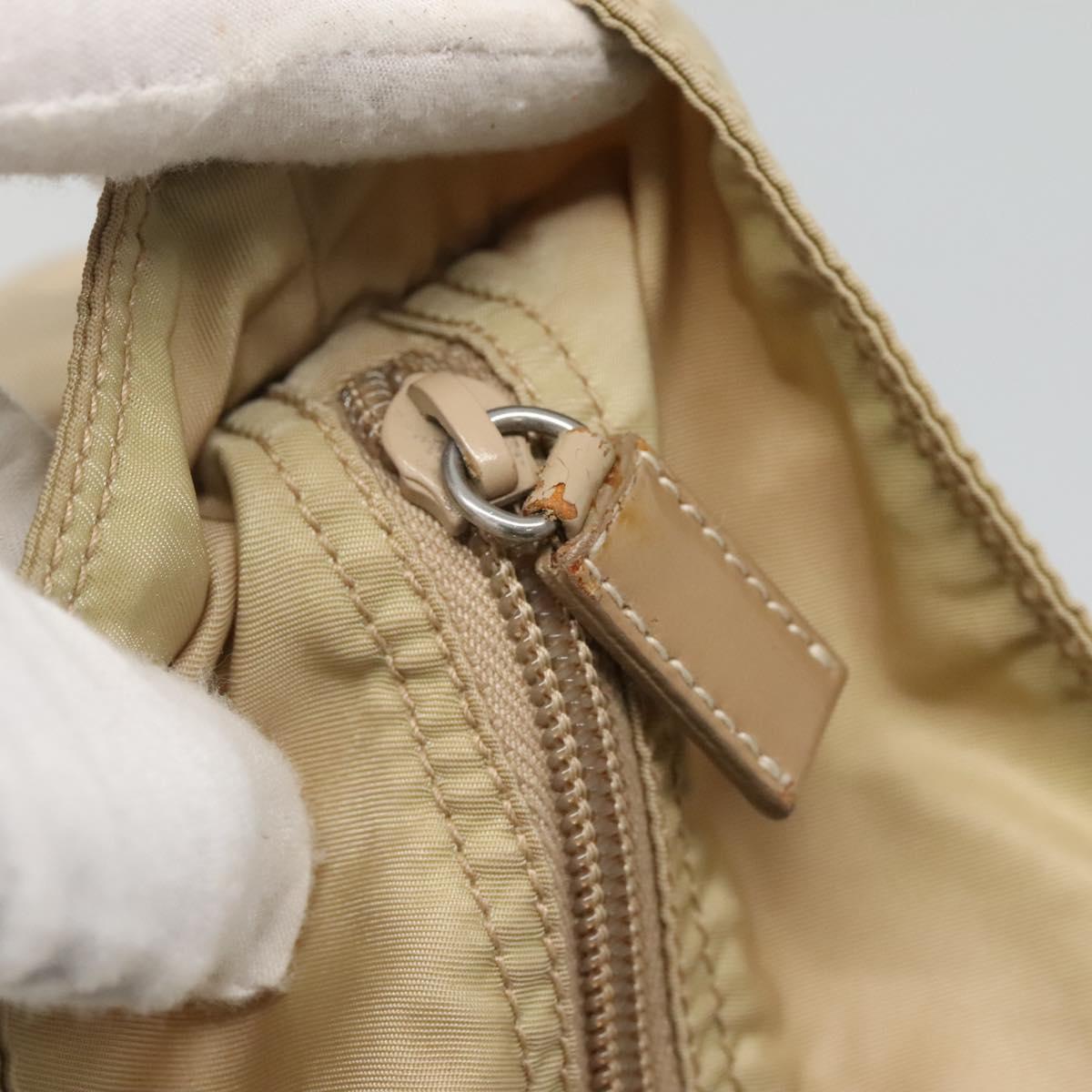 PRADA Tote Bag Nylon Beige Silver Auth bs27839