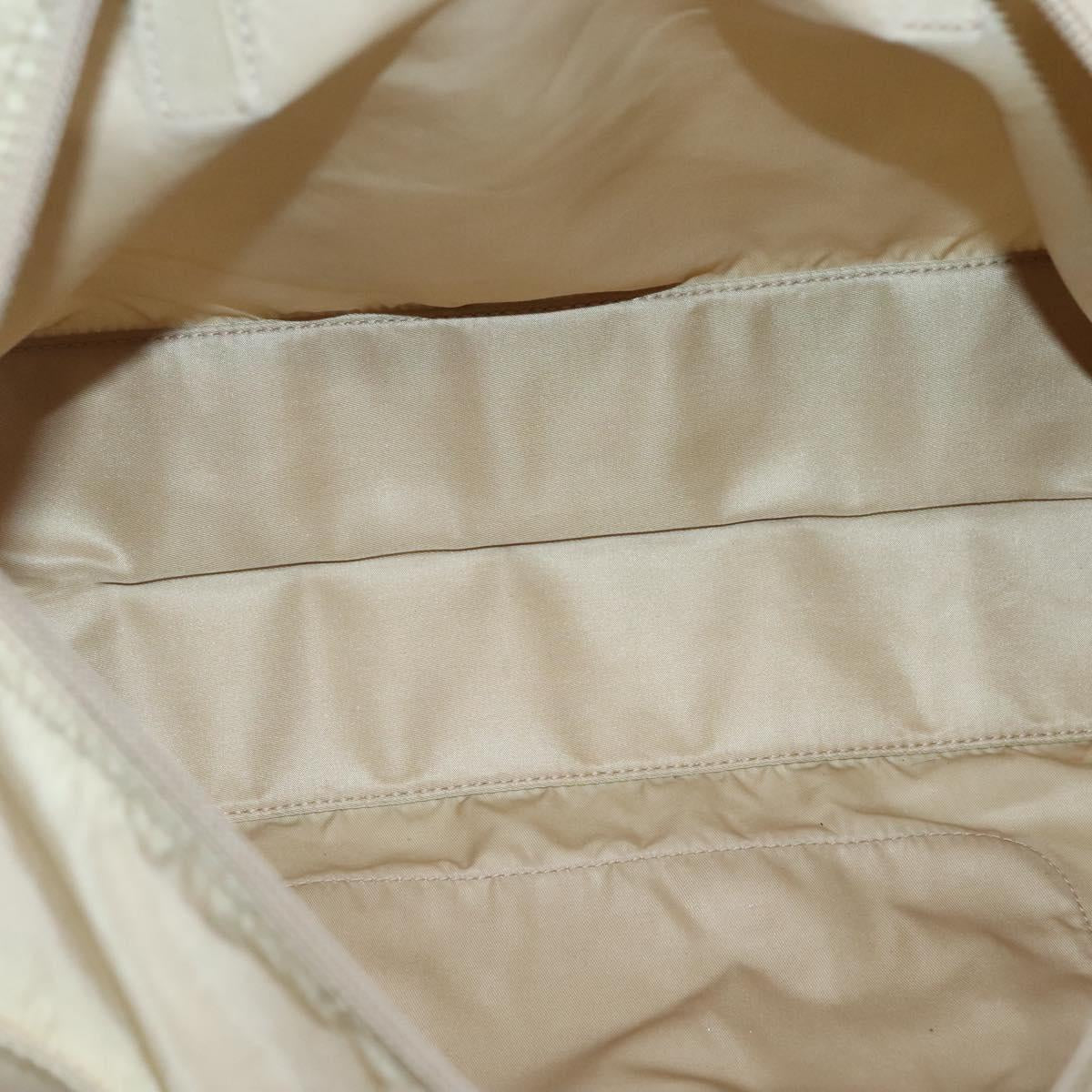 PRADA Tote Bag Nylon Beige Silver Auth bs27839