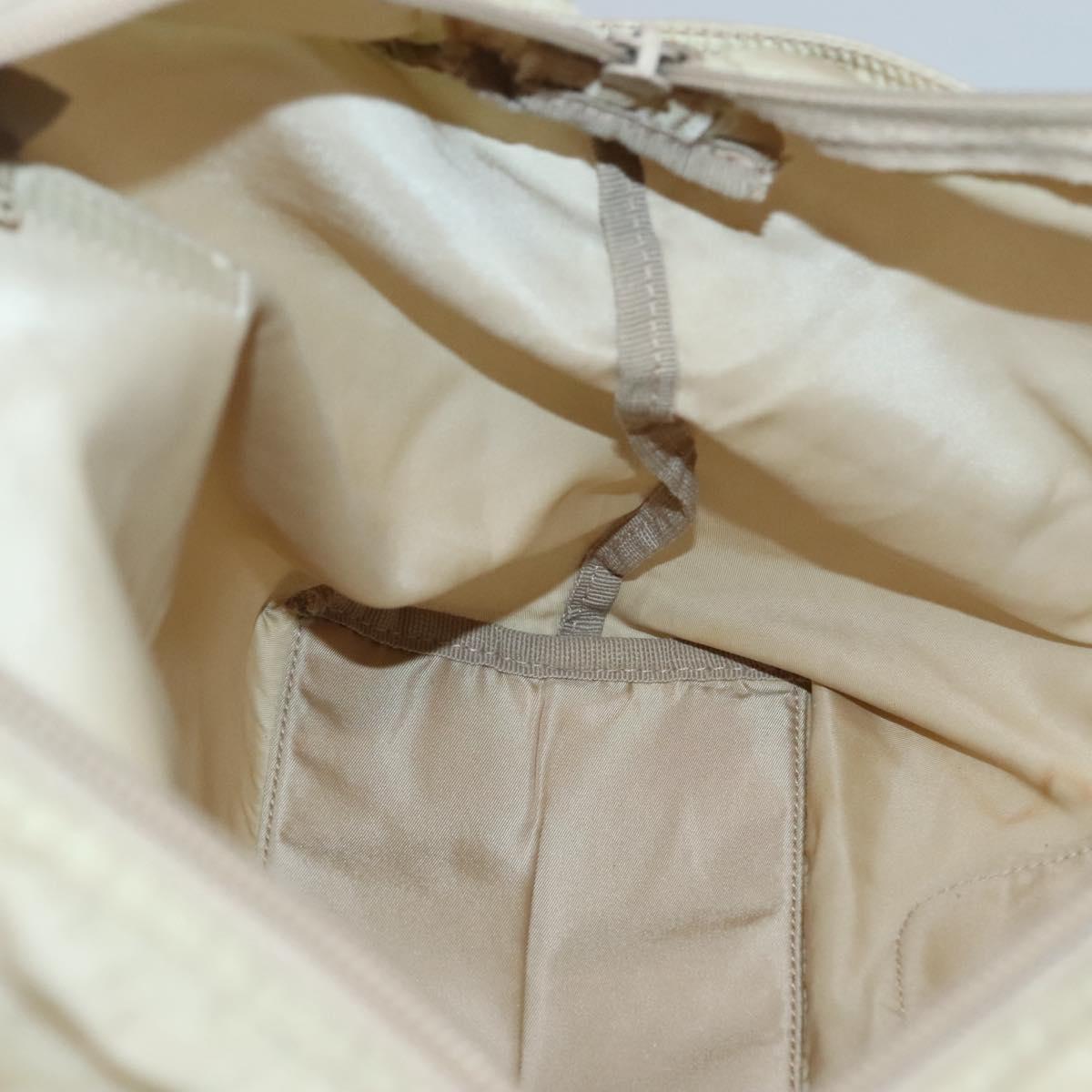 PRADA Tote Bag Nylon Beige Silver Auth bs27839