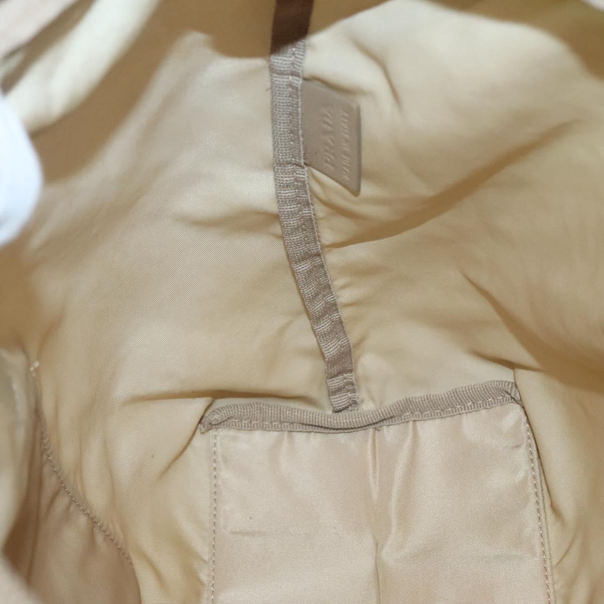 PRADA Tote Bag Nylon Beige Silver Auth bs27839