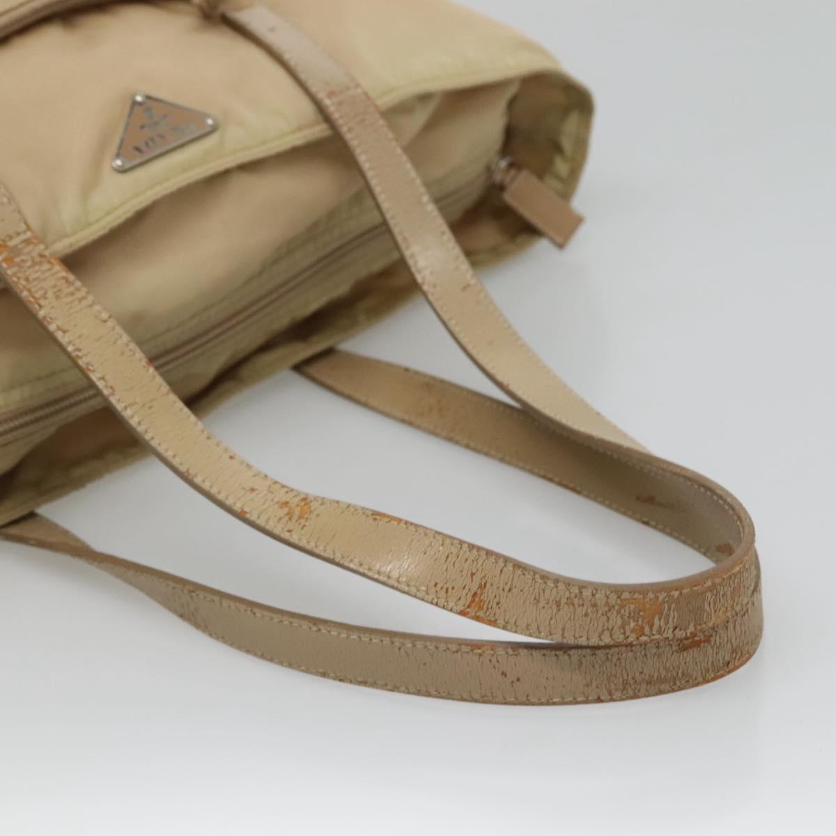 PRADA Tote Bag Nylon Beige Silver Auth bs27839