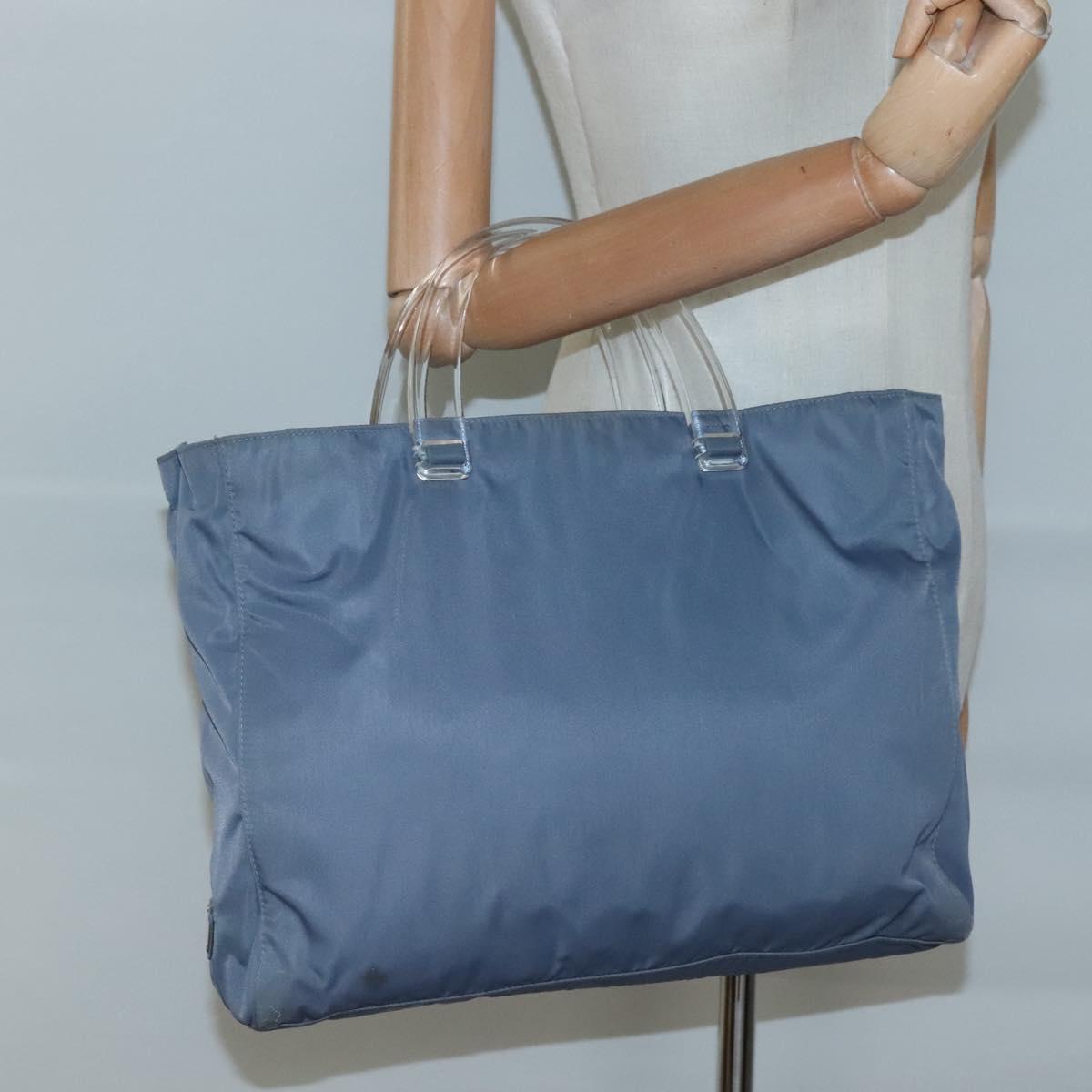 PRADA Hand Bag Nylon Gray Silver Auth bs27845