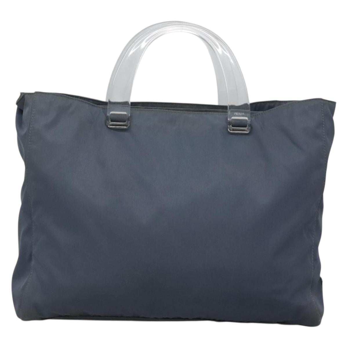PRADA Hand Bag Nylon Gray Silver Auth bs27845