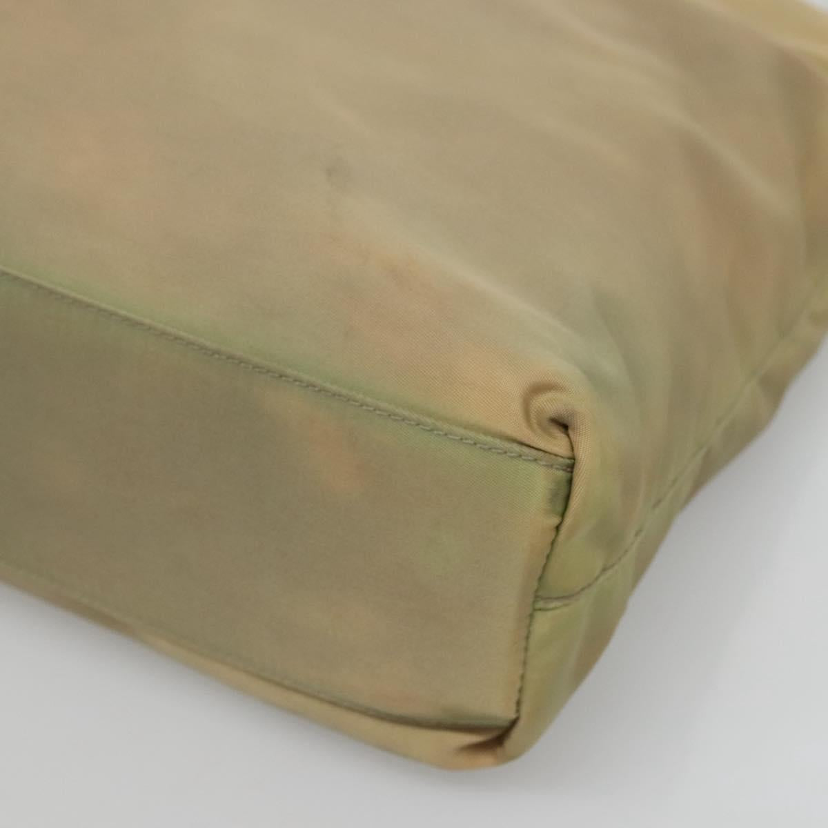 PRADA Tote Bag Nylon Beige Silver Auth bs27846