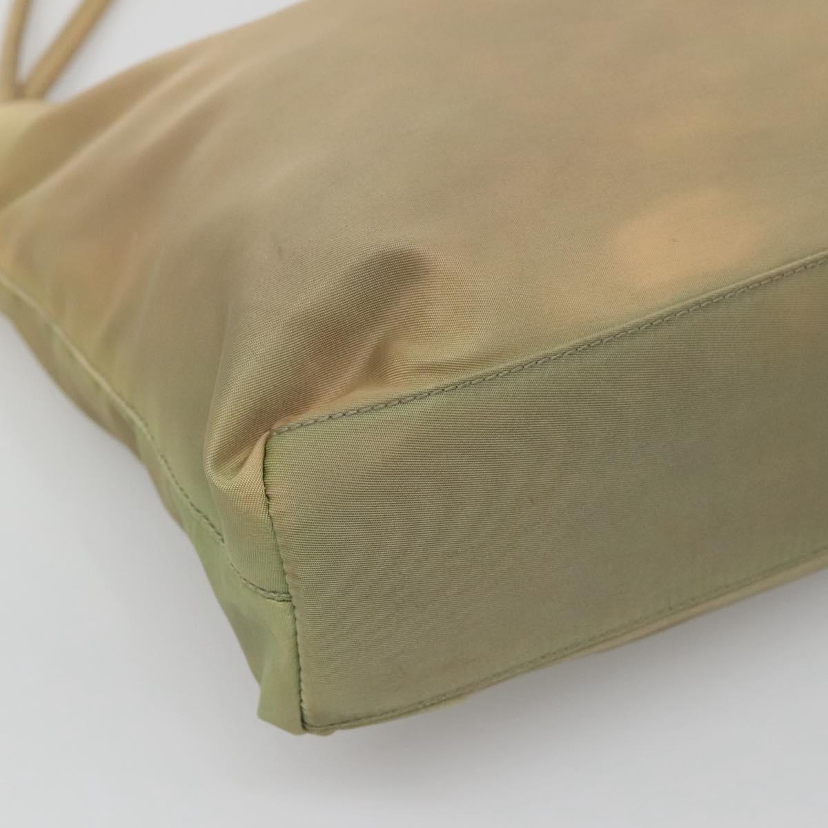 PRADA Tote Bag Nylon Beige Silver Auth bs27846