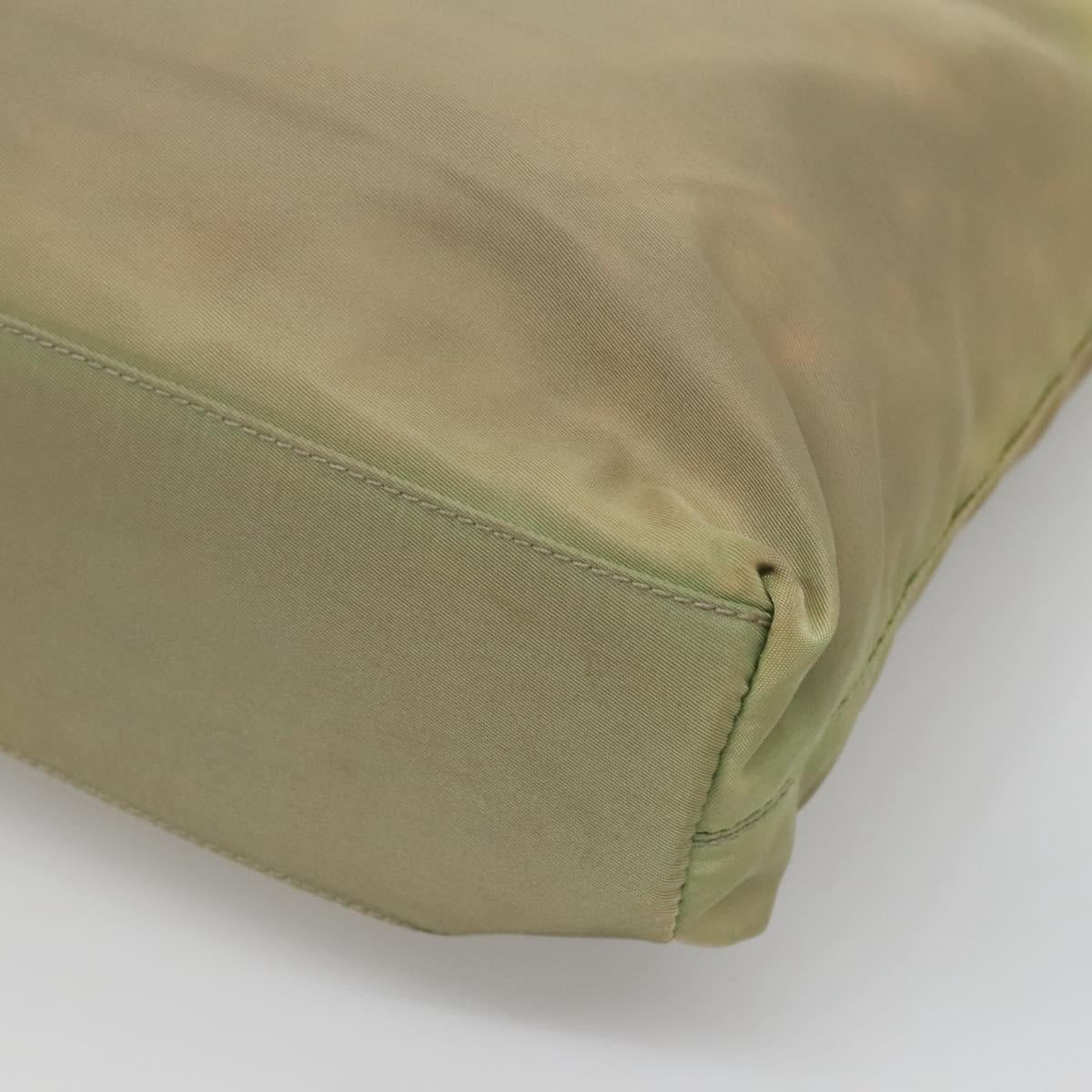 PRADA Tote Bag Nylon Beige Silver Auth bs27846