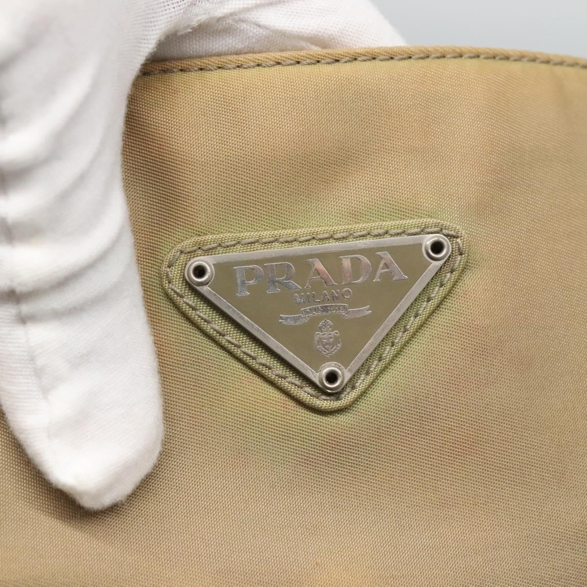 PRADA Tote Bag Nylon Beige Silver Auth bs27846