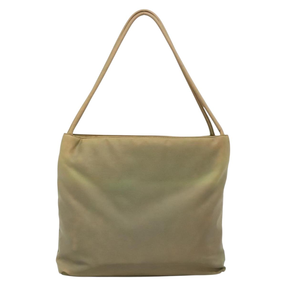 PRADA Tote Bag Nylon Beige Silver Auth bs27846