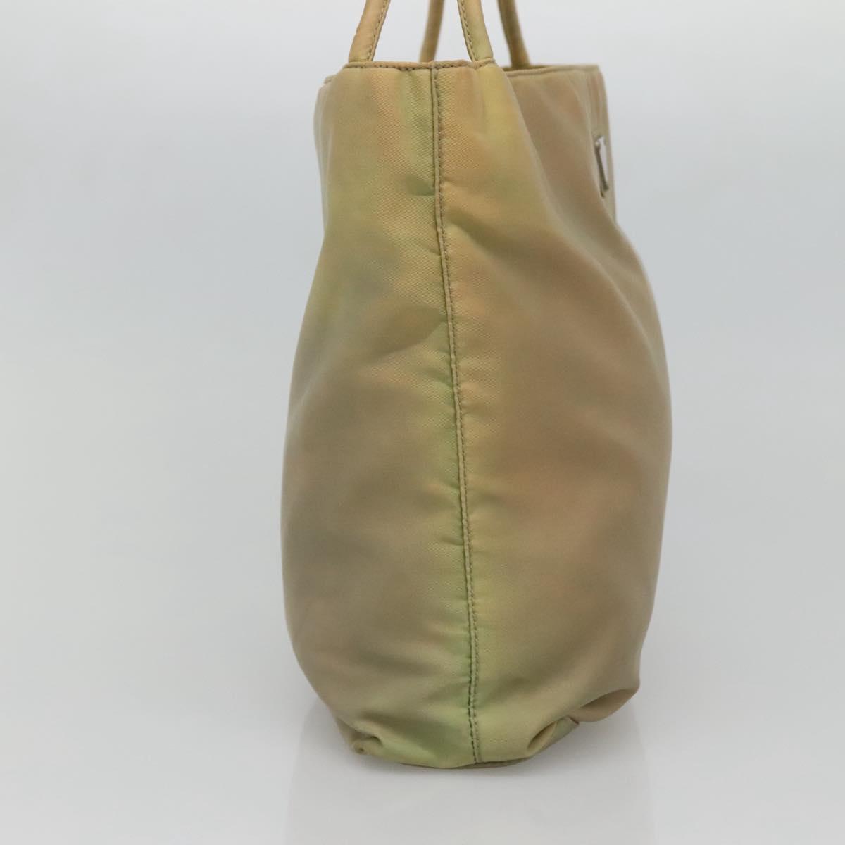 PRADA Tote Bag Nylon Beige Silver Auth bs27846