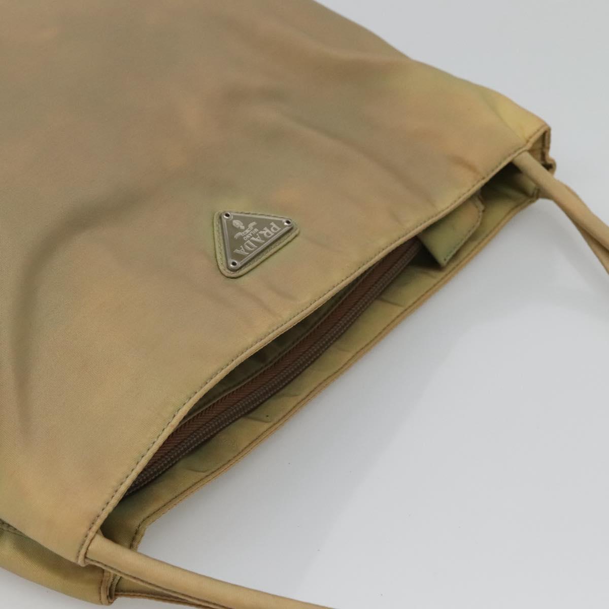 PRADA Tote Bag Nylon Beige Silver Auth bs27846