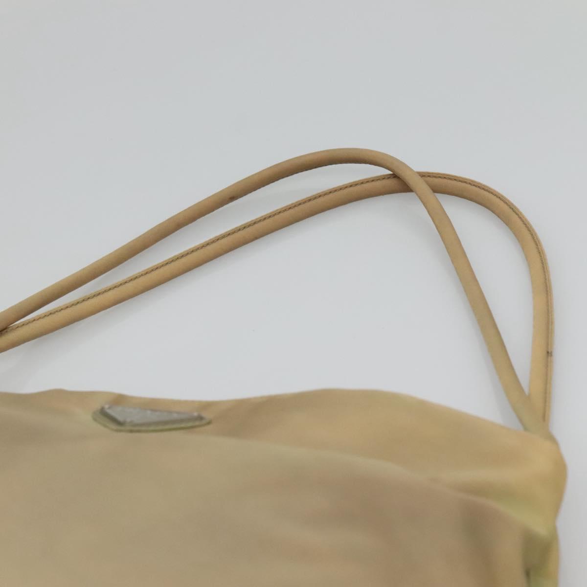 PRADA Tote Bag Nylon Beige Silver Auth bs27846