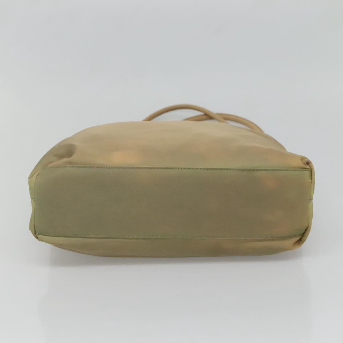 PRADA Tote Bag Nylon Beige Silver Auth bs27846