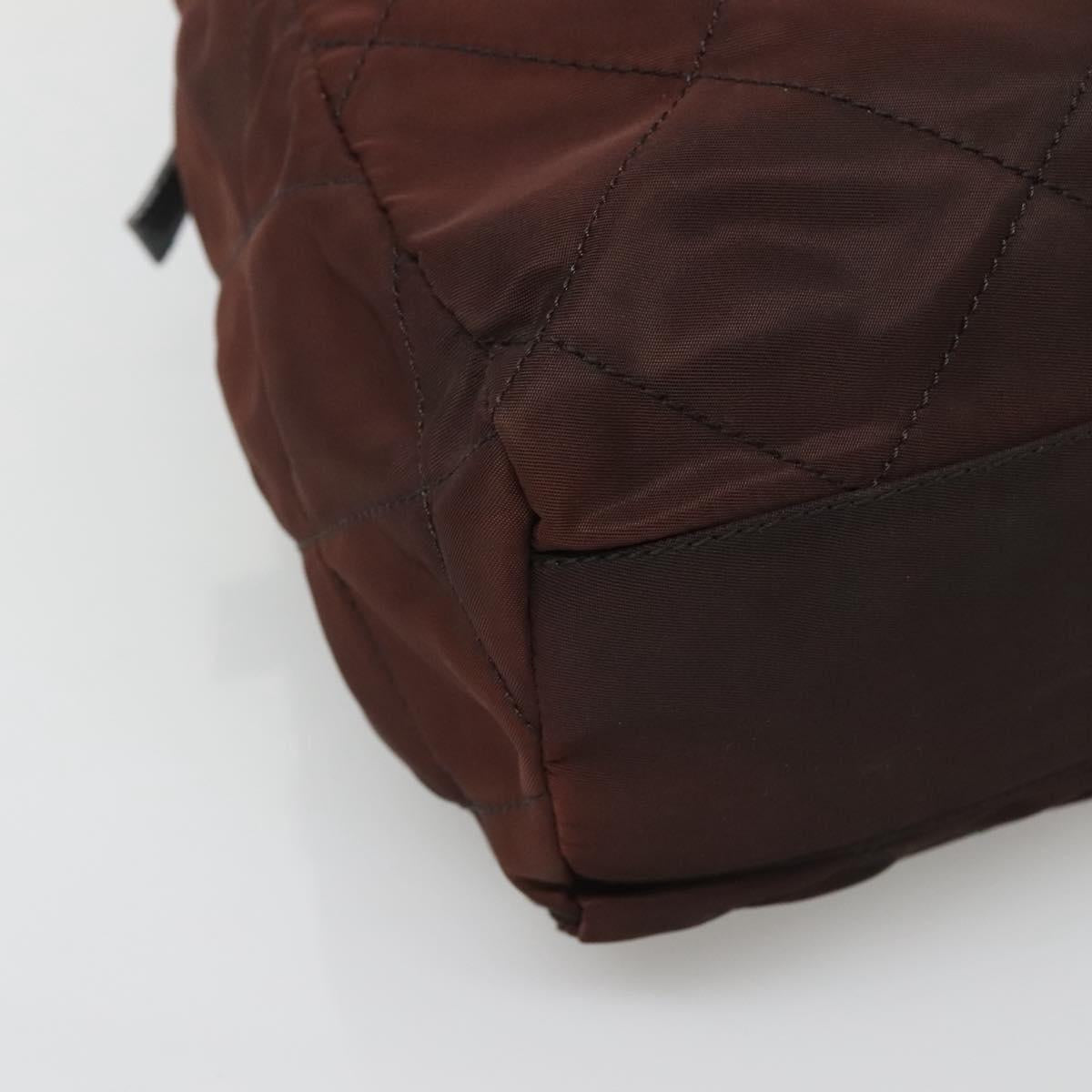 PRADA Chain Shoulder Bag Nylon Brown Gold Auth bs27847