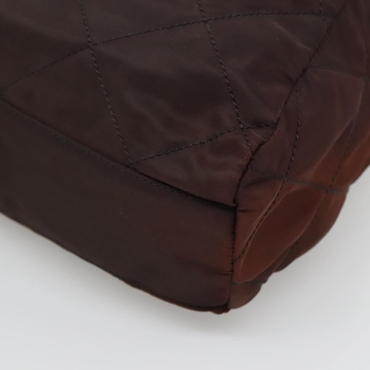 PRADA Chain Shoulder Bag Nylon Brown Gold Auth bs27847