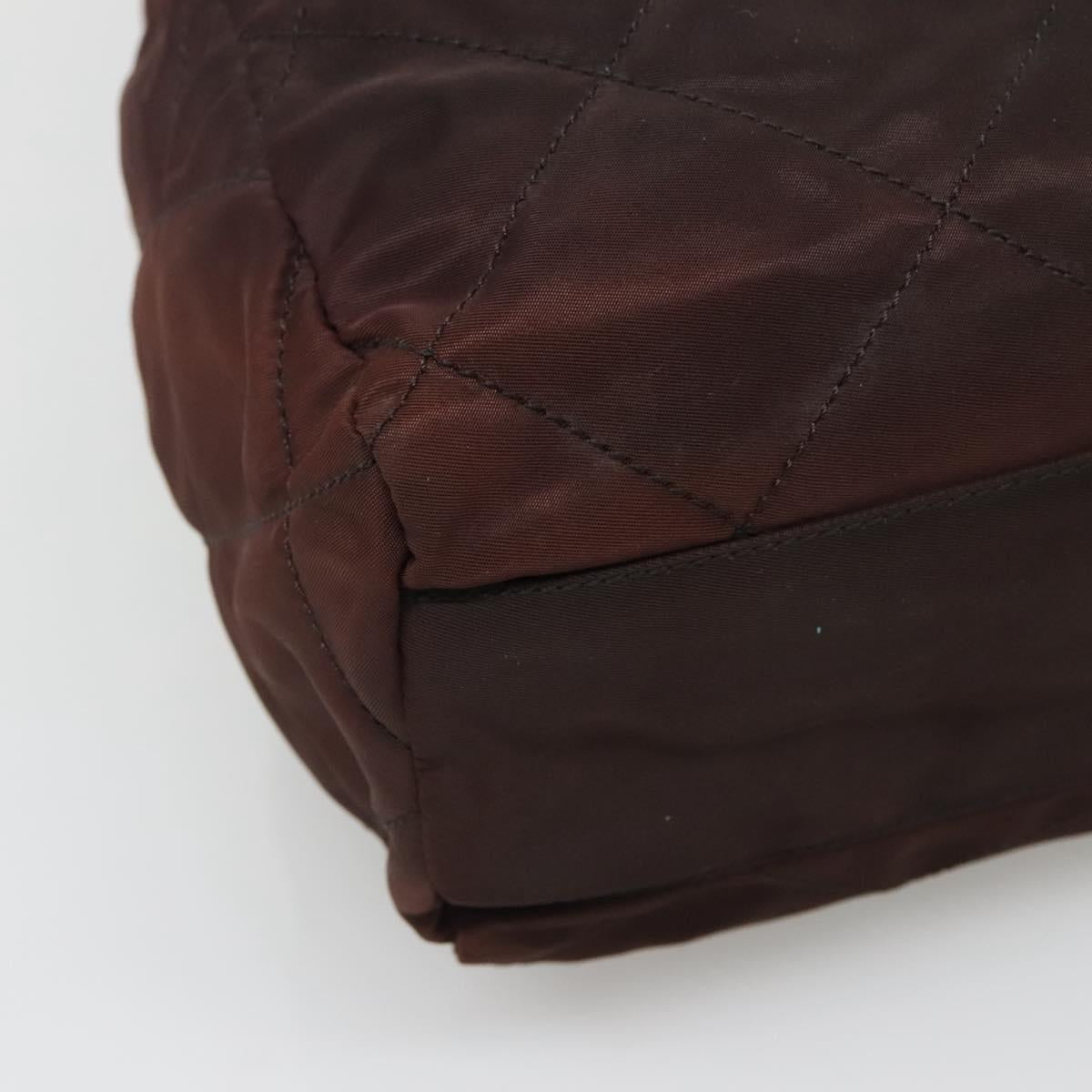 PRADA Chain Shoulder Bag Nylon Brown Gold Auth bs27847