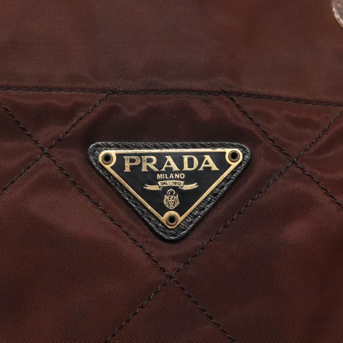 PRADA Chain Shoulder Bag Nylon Brown Gold Auth bs27847