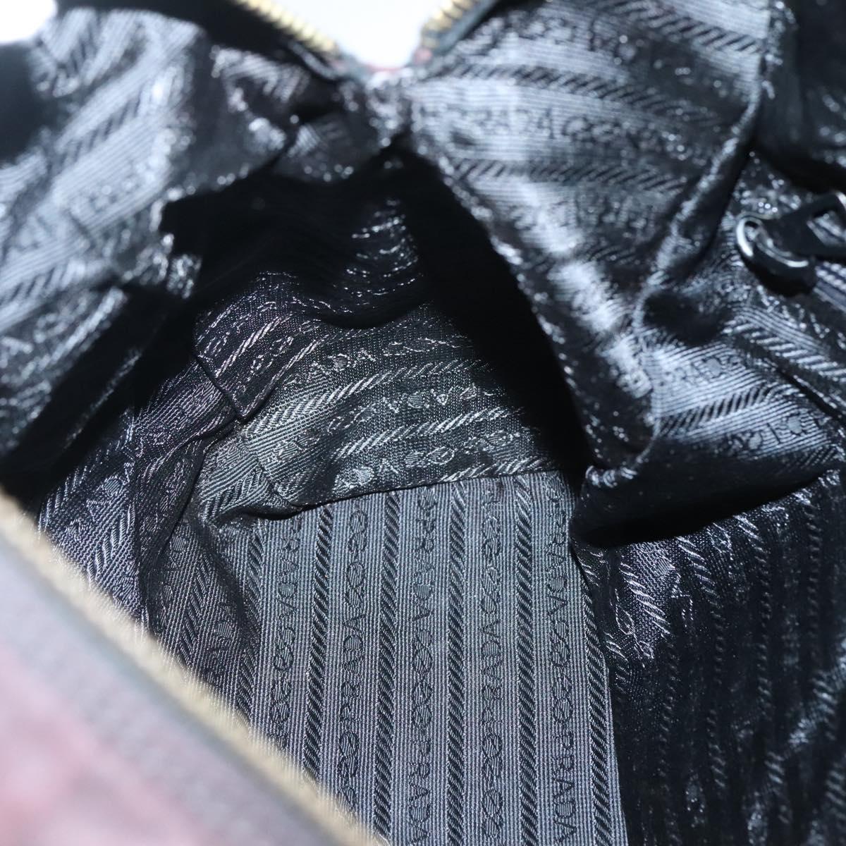 PRADA Chain Shoulder Bag Nylon Brown Gold Auth bs27847