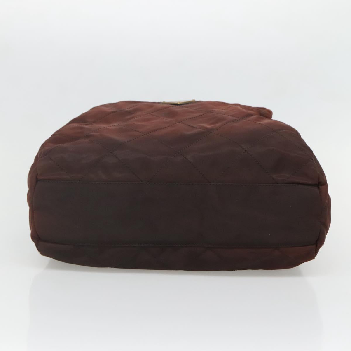 PRADA Chain Shoulder Bag Nylon Brown Gold Auth bs27847