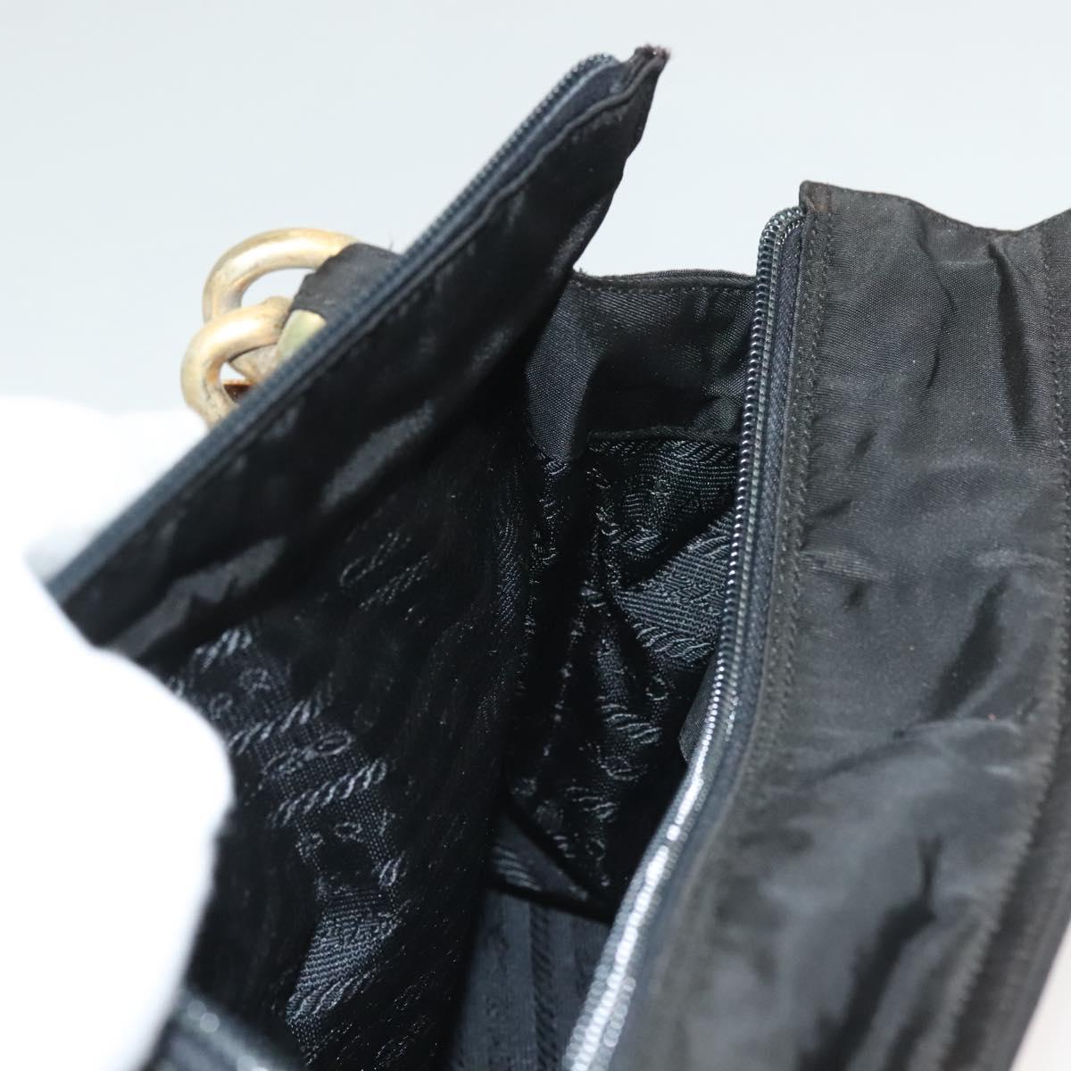 PRADA Hand Bag Nylon Black Gold Auth bs27856