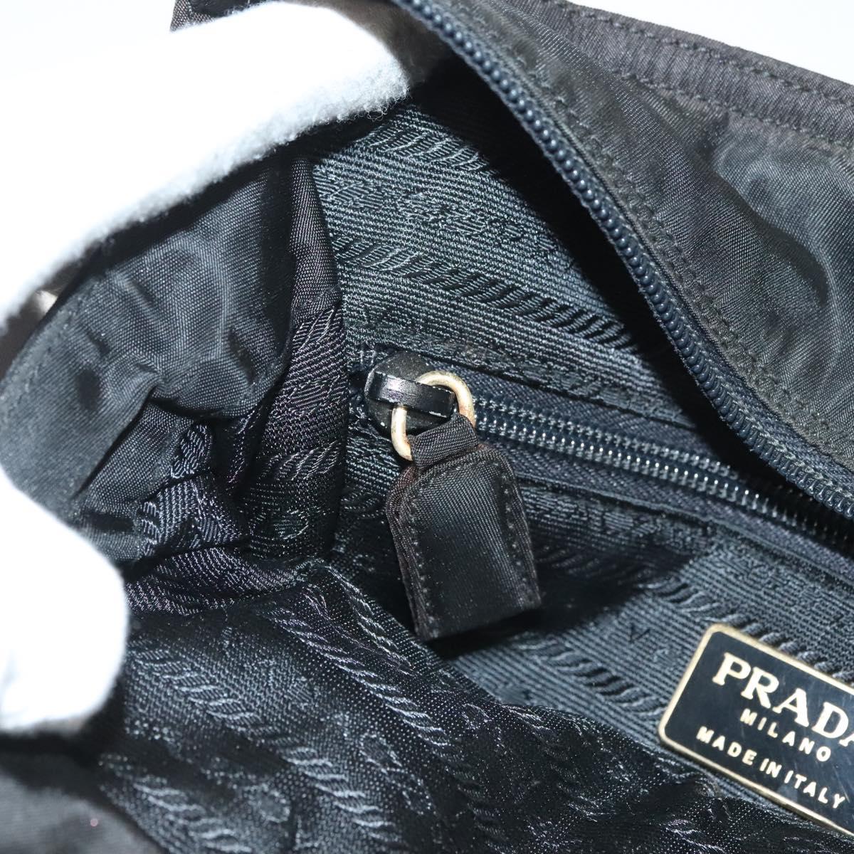 PRADA Hand Bag Nylon Black Gold Auth bs27856
