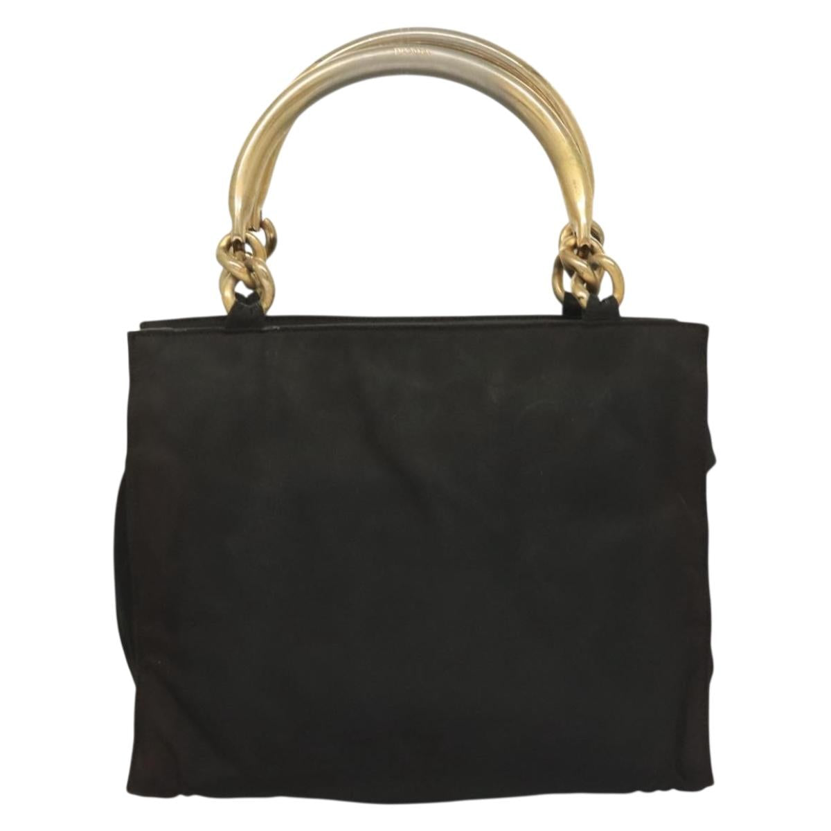 PRADA Hand Bag Nylon Black Gold Auth bs27856