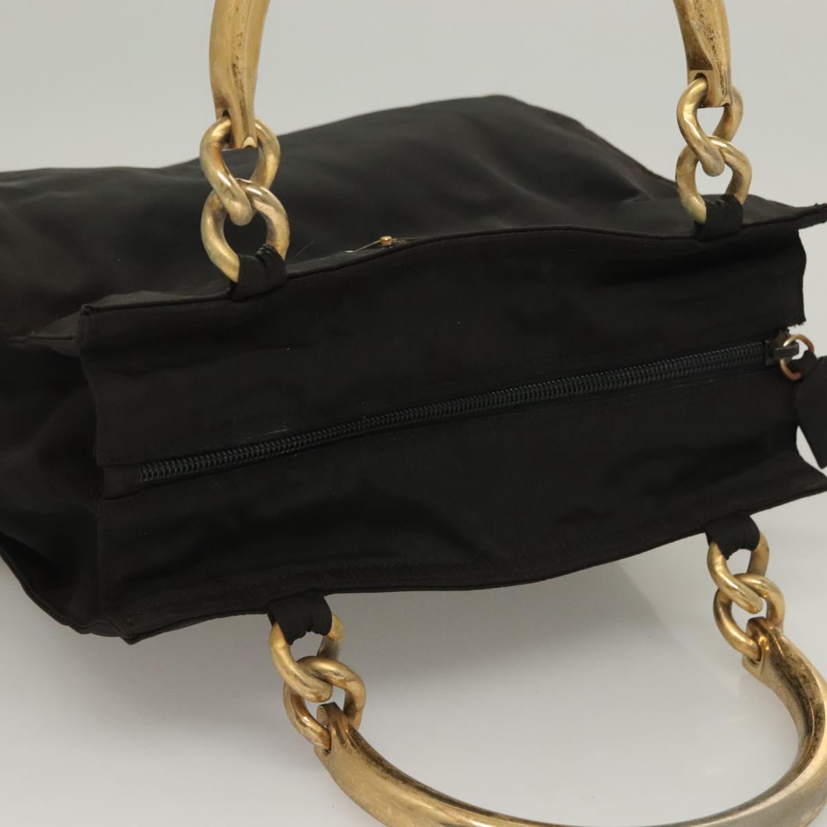 PRADA Hand Bag Nylon Black Gold Auth bs27856