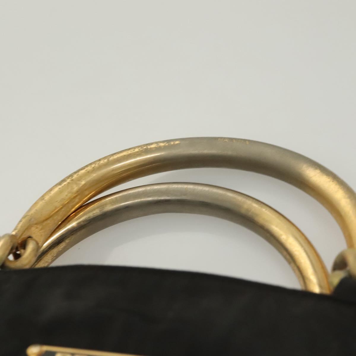 PRADA Hand Bag Nylon Black Gold Auth bs27856