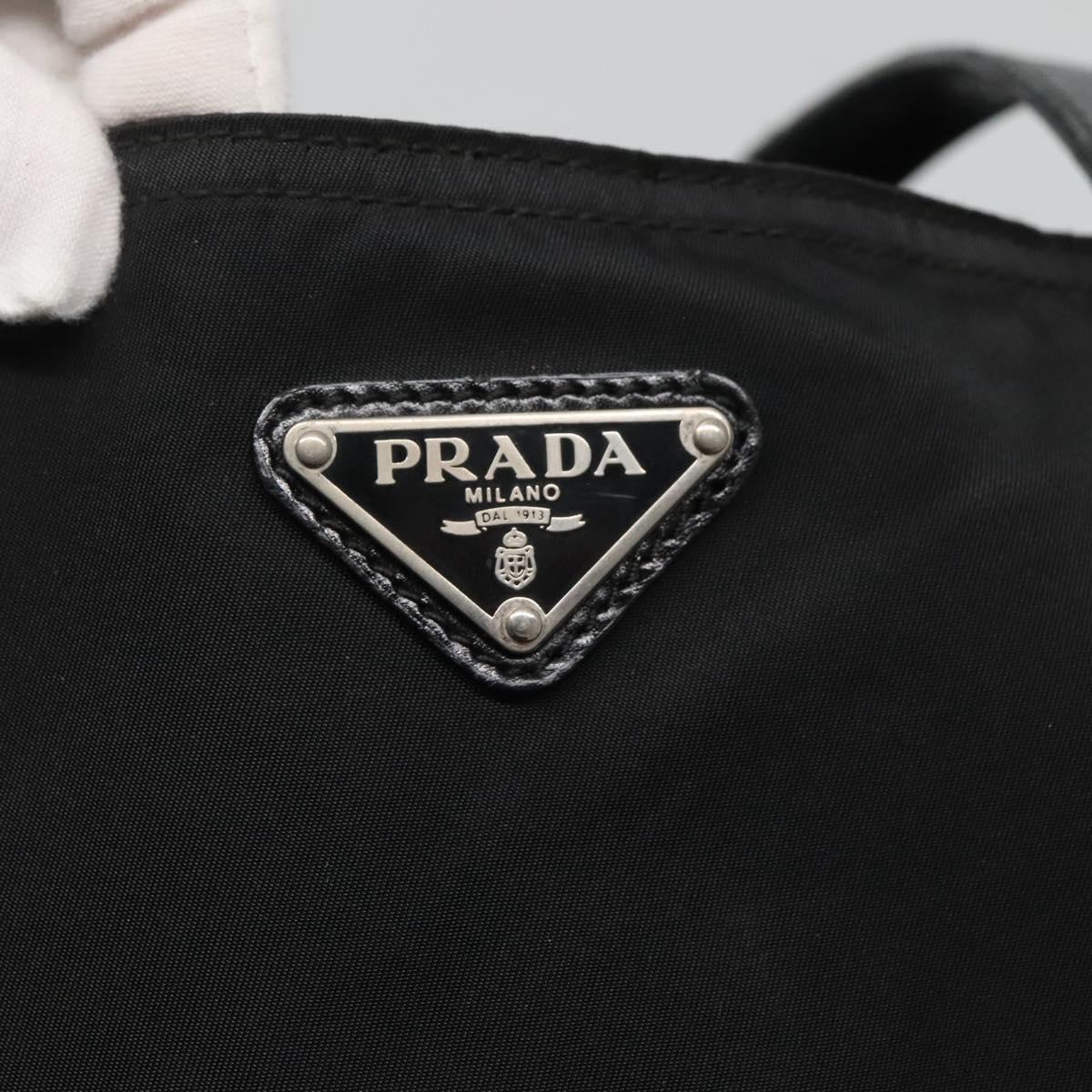 PRADA Tote Bag Nylon Black Silver Auth bs27858