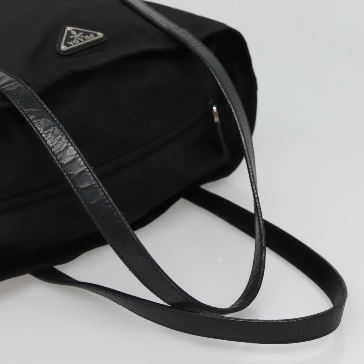 PRADA Tote Bag Nylon Black Silver Auth bs27858