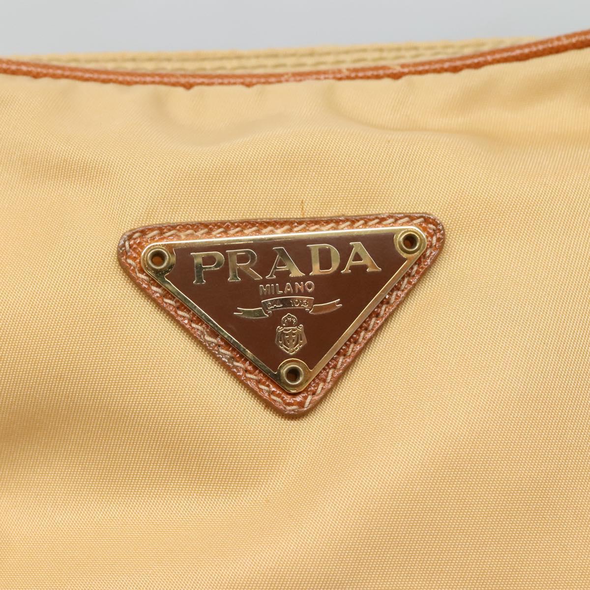 PRADA Shoulder Bag Nylon Beige Gold Auth bs27865