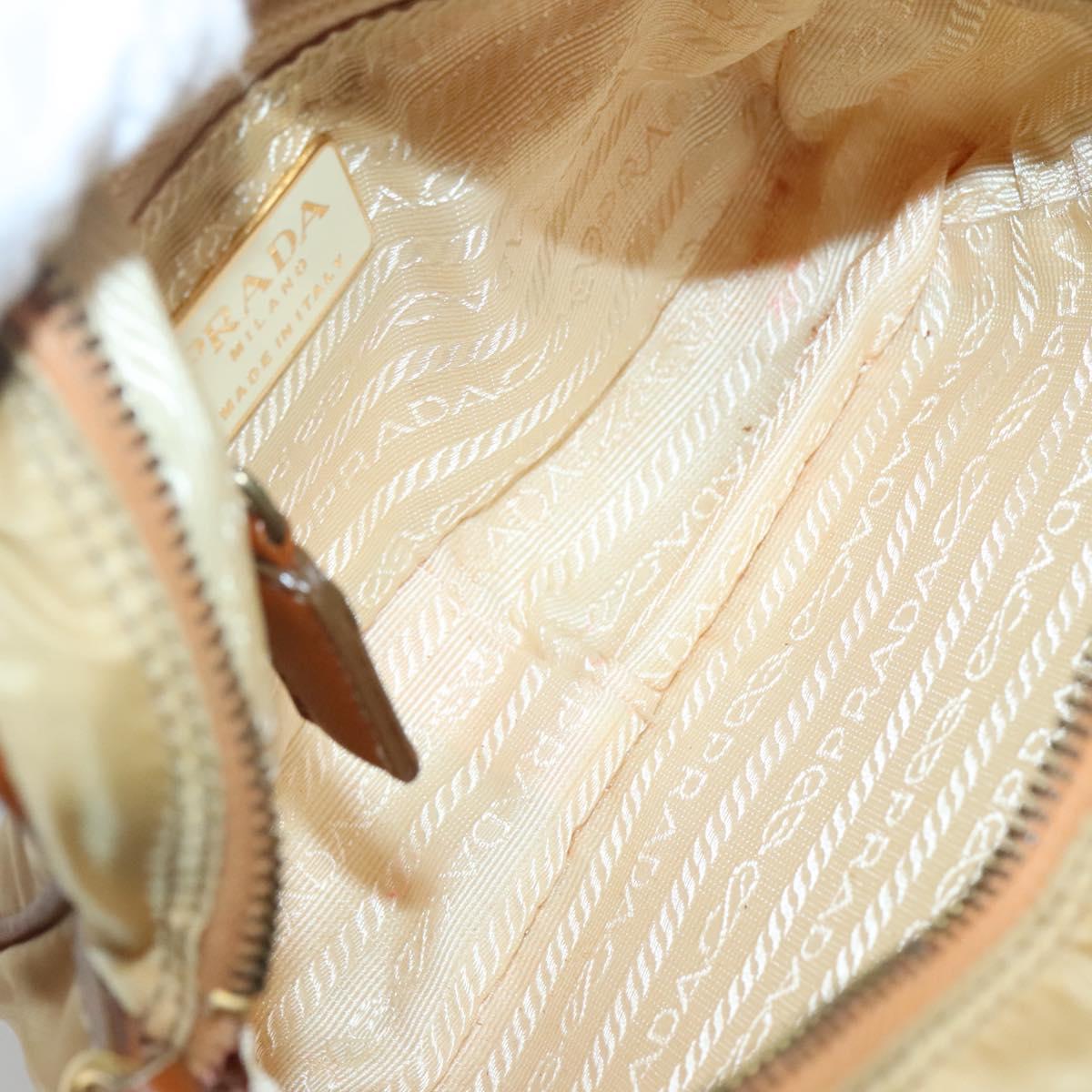 PRADA Shoulder Bag Nylon Beige Gold Auth bs27865