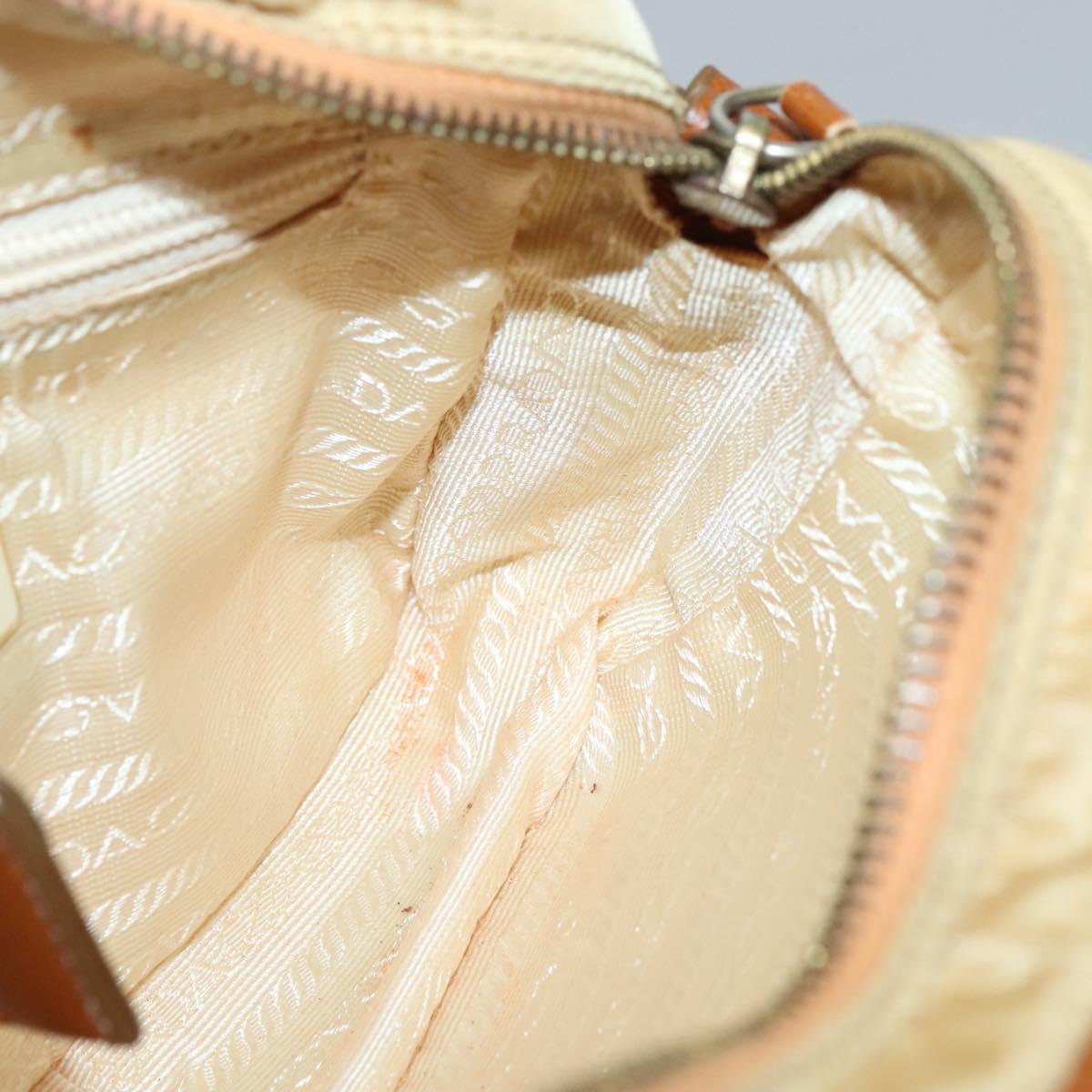 PRADA Shoulder Bag Nylon Beige Gold Auth bs27865