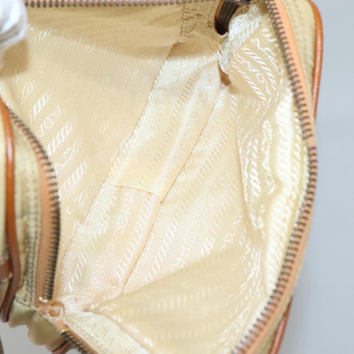 PRADA Shoulder Bag Nylon Beige Gold Auth bs27865
