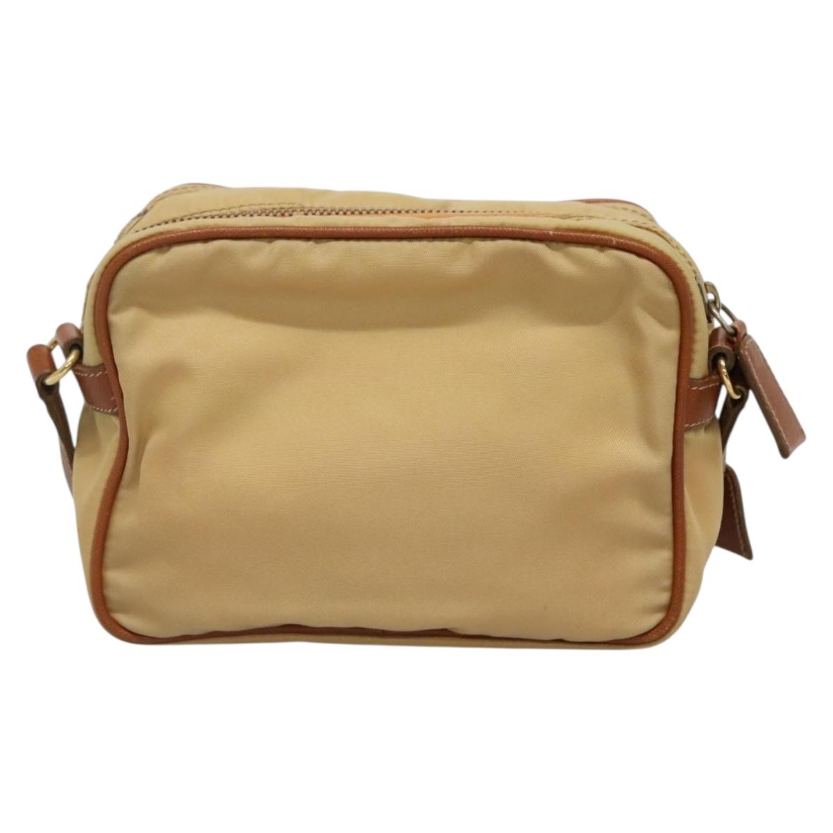PRADA Shoulder Bag Nylon Beige Gold Auth bs27865