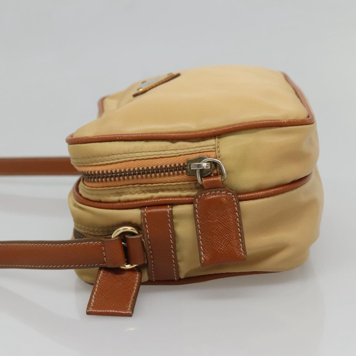 PRADA Shoulder Bag Nylon Beige Gold Auth bs27865