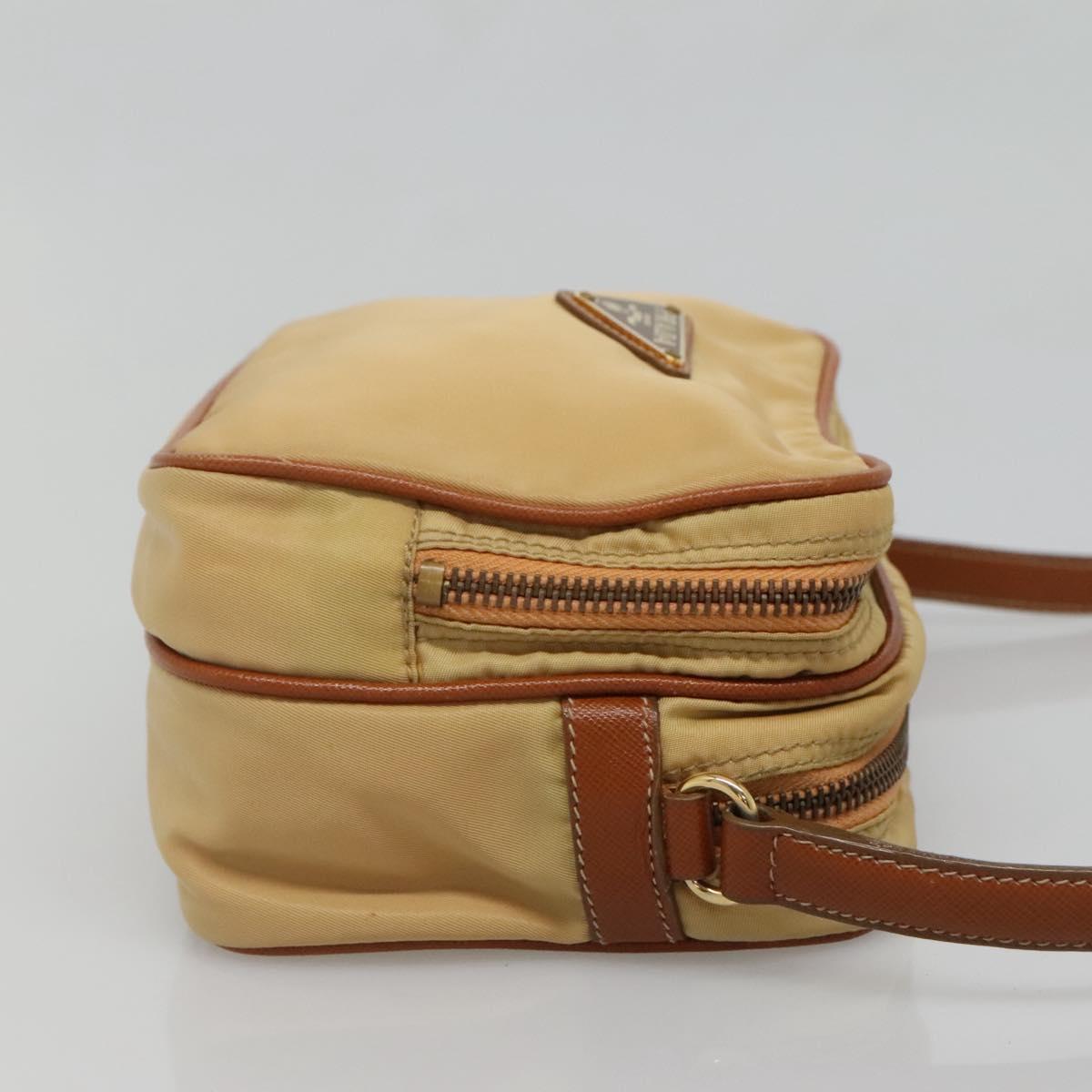 PRADA Shoulder Bag Nylon Beige Gold Auth bs27865