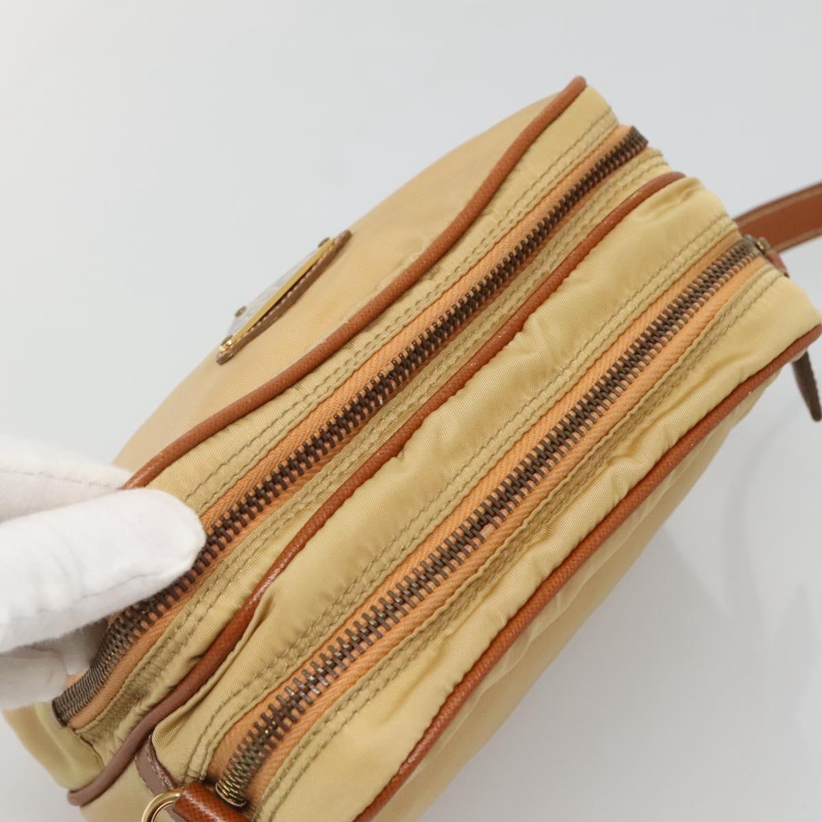 PRADA Shoulder Bag Nylon Beige Gold Auth bs27865