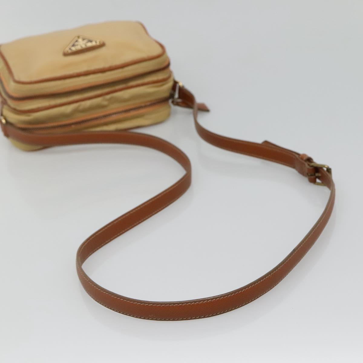 PRADA Shoulder Bag Nylon Beige Gold Auth bs27865