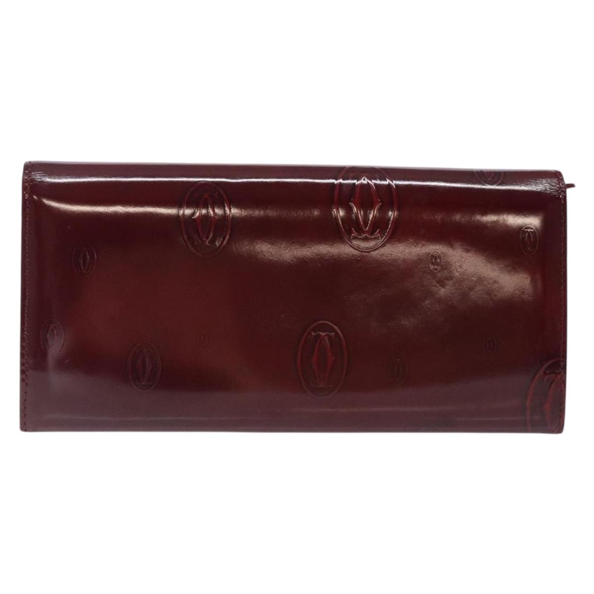 CARTIER Happy Birthday Long Wallet Enamel Bordeaux Auth bs27880