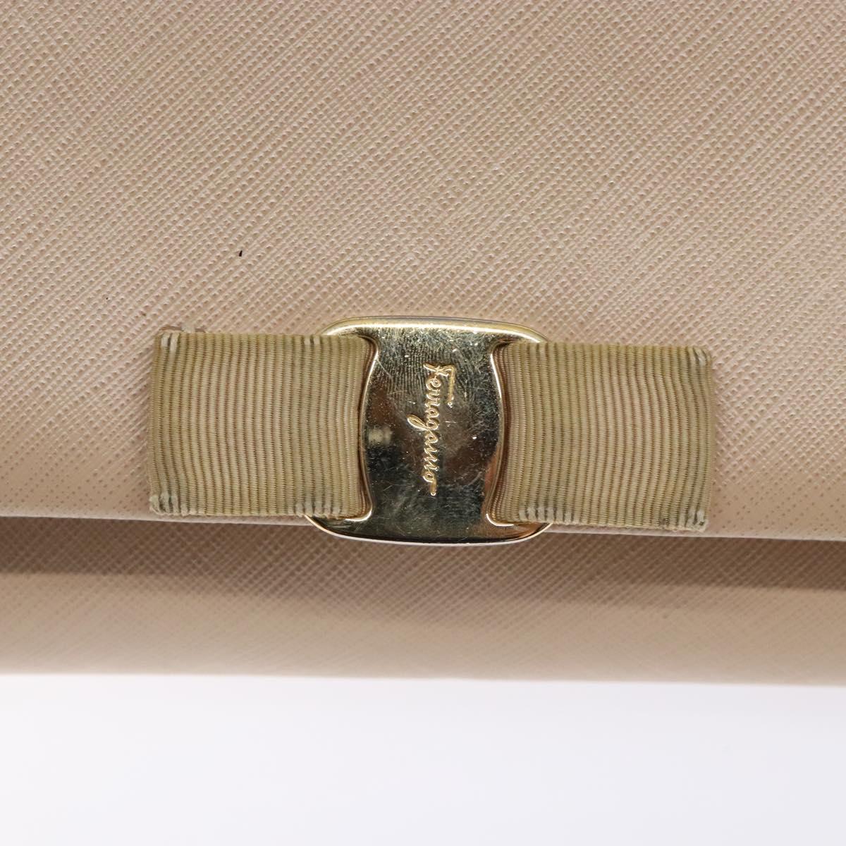 Salvatore Ferragamo Chain Vala Shoulder Bag Leather Beige Gold Auth bs27881