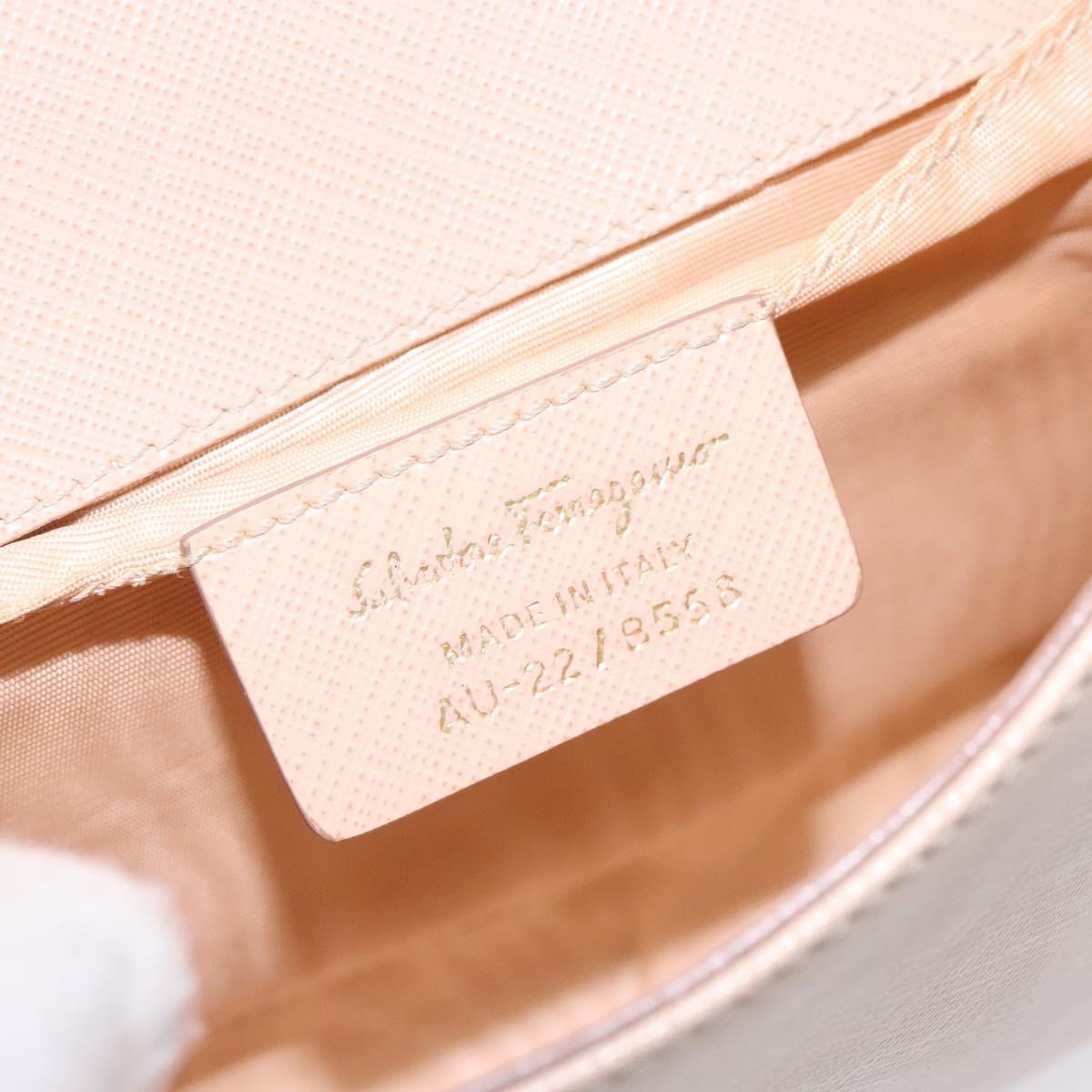 Salvatore Ferragamo Chain Vala Shoulder Bag Leather Beige Gold Auth bs27881