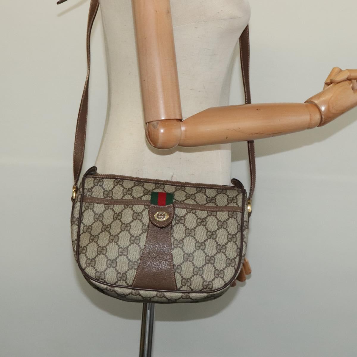 GUCCI GG Supreme Web Sherry Line Bag PVC Beige Gold 89 02 032 Auth bs27889