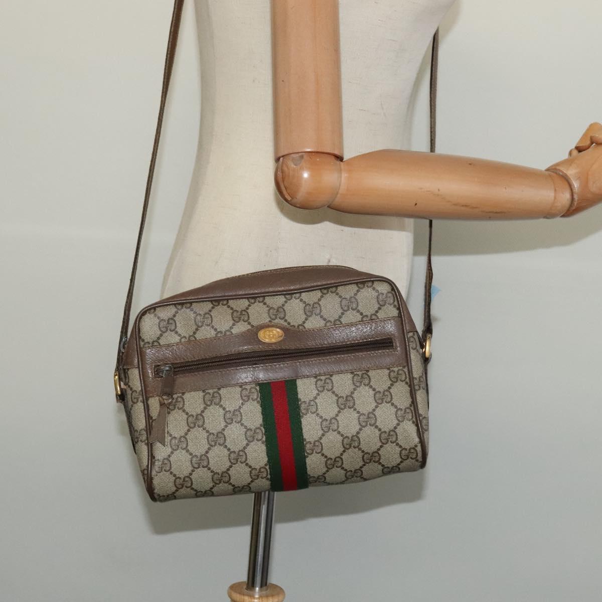 GUCCI GG Supreme Web Sherry Line Bag PVC Beige Gold 98 02 004 Auth bs27891