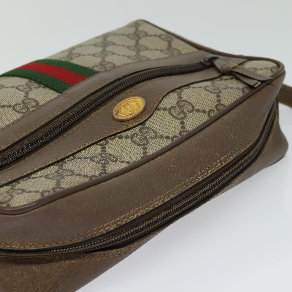 GUCCI GG Supreme Web Sherry Line Bag PVC Beige Gold 98 02 004 Auth bs27891
