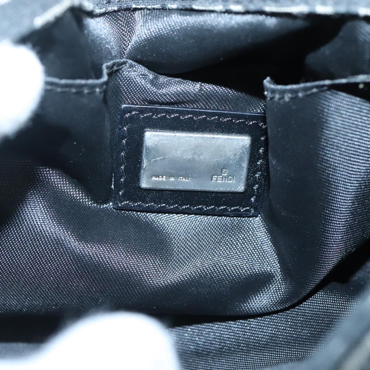 FENDI Zucchino Canvas Shoulder Bag Black Silver Auth bs27912