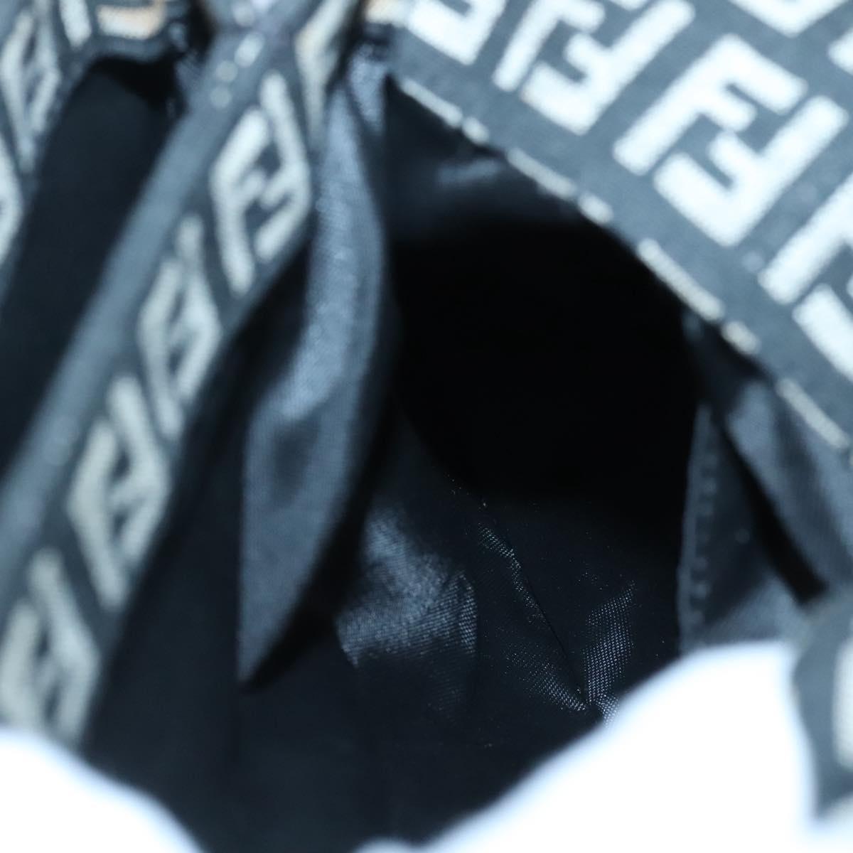 FENDI Zucchino Canvas Shoulder Bag Black Silver Auth bs27912