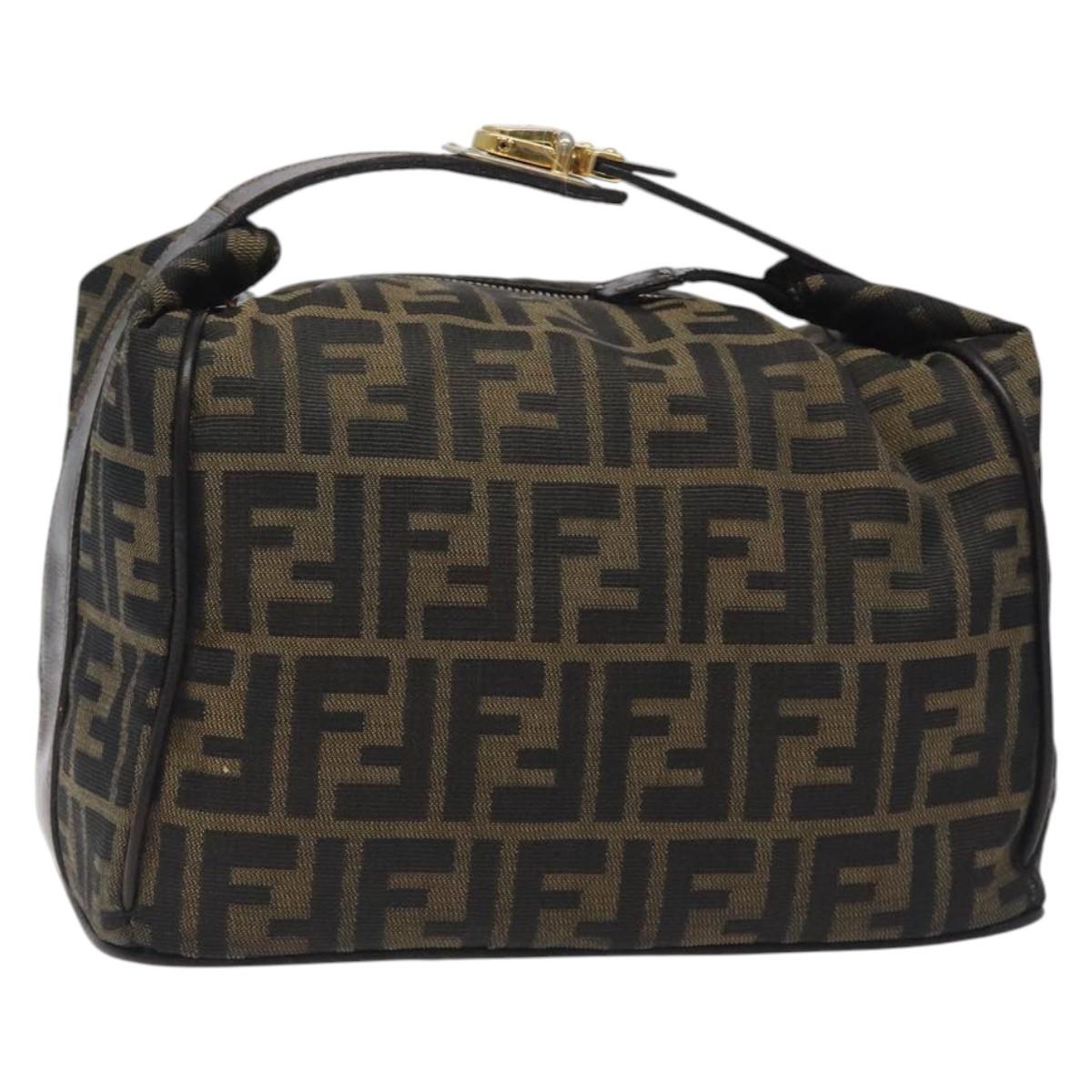 FENDI Zucca Canvas Hand Bag Black Brown Auth bs27915